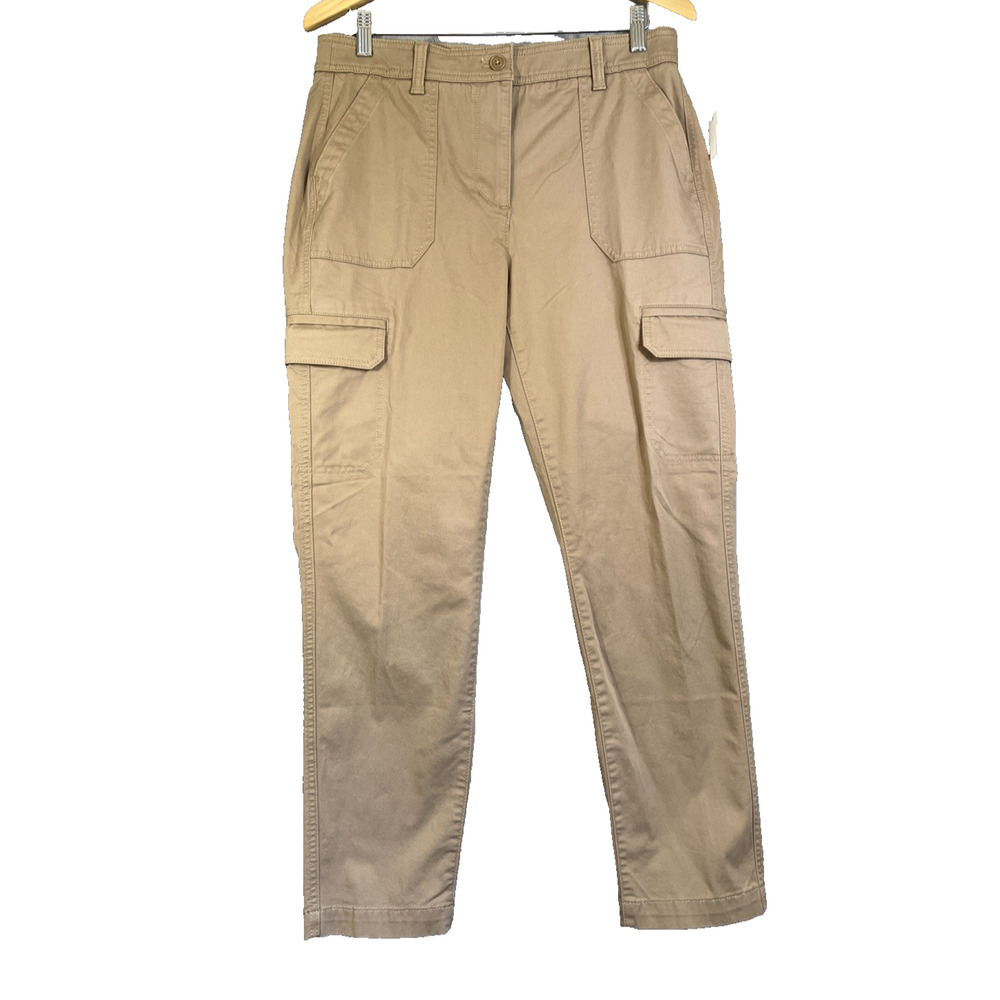 Talbots Cargo Pants Women 8 Beige Tan Khaki Chino Straight 27" Inseam NEW Preppy